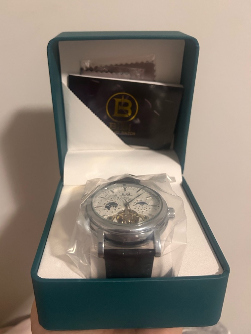 BiBi White Dial Mechanical Watch with Black leather Strap - Picture 4 of 7